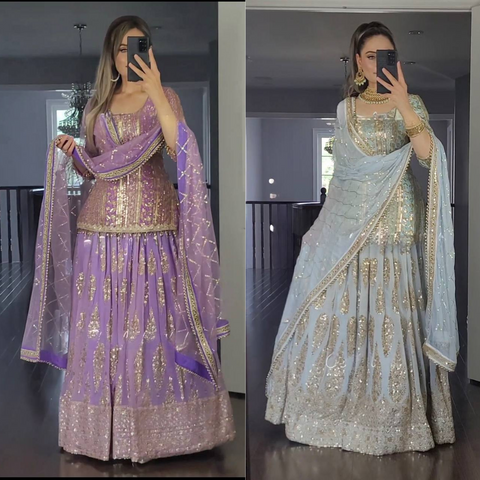 Lavender Sequin Embroidered Peplum Sharara Suit – Festive & Wedding Wear