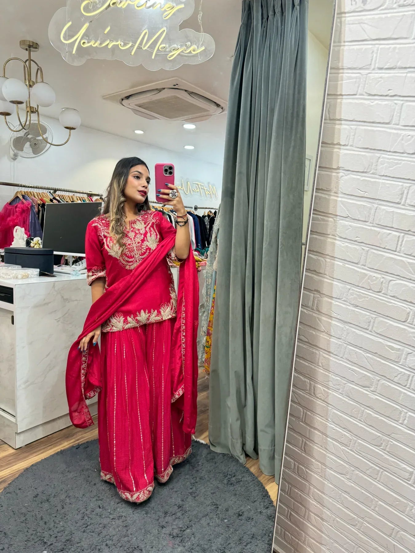 Elegant Rani Pink Embroidered Dhoti Suit for Women