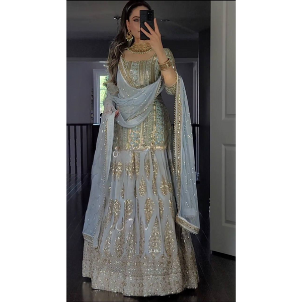 Lavender Sequin Embroidered Peplum Sharara Suit – Festive & Wedding Wear