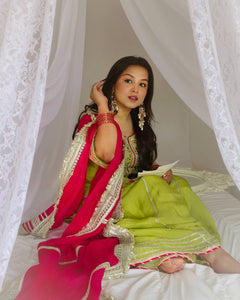 Parrot Green Salwar Suit with Contrast Dupatta