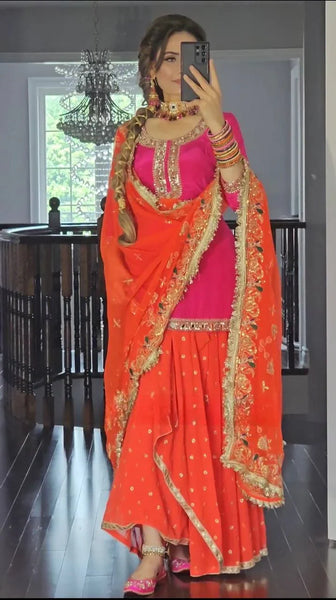 Vibrant Fusion: Orange & Red Dhoti Kurta Set