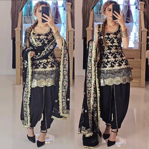 Elegant Deep Maroon Embroidered Salwar Suit Set with Golden Detailing