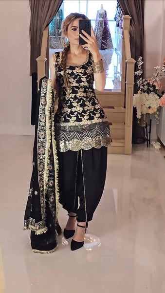 Elegant Deep Maroon Embroidered Salwar Suit Set with Golden Detailing