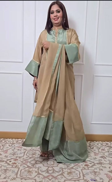 Regal Beige Silk Farsi Salwar Suit with Dupatta