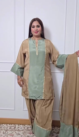 Regal Beige Silk Farsi Salwar Suit with Dupatta