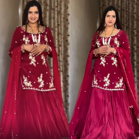 Stunning Rani Pink Top with Lehenga and Dupatta