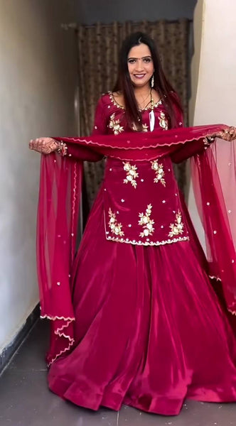 Stunning Rani Pink Top with Lehenga and Dupatta
