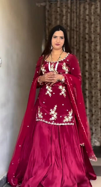 Stunning Rani Pink Top with Lehenga and Dupatta