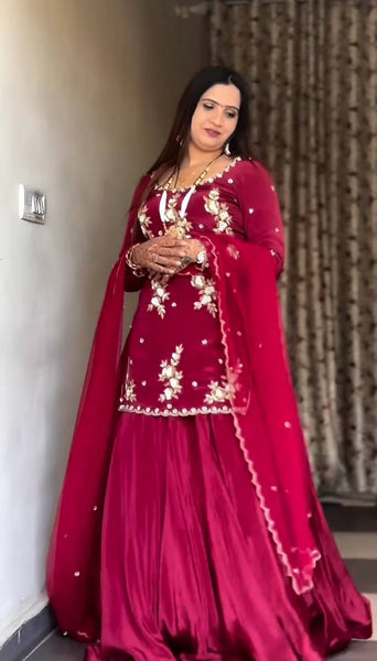 Stunning Rani Pink Top with Lehenga and Dupatta