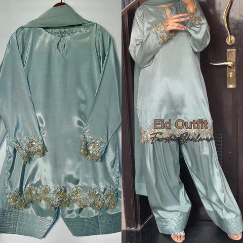 Elegant Eid Ensemble with Embroidered Farshi Shalwar