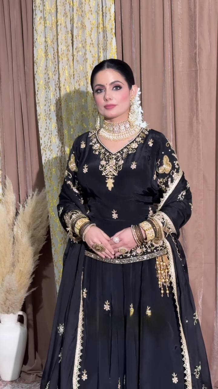 Elegant Black Lehenga Set with Sequin & Zari Work