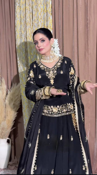 Elegant Black Lehenga Set with Sequin & Zari Work