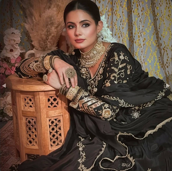 Elegant Black Lehenga Set with Sequin & Zari Work