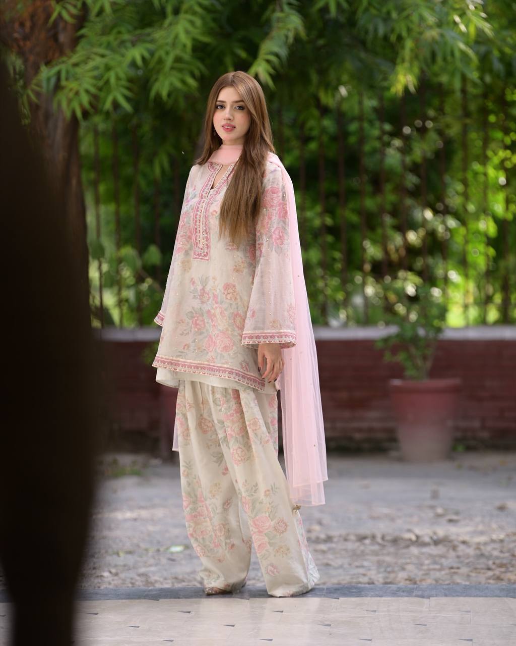 Graceful Floral Printed Salwar Suit with Pink Dupatta