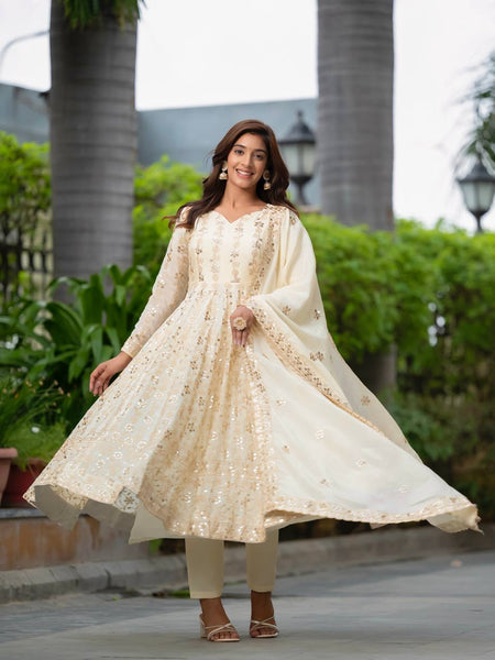 Elegant Off-White Embroidered Anarkali Suit with Dupatta