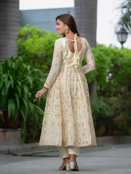 Elegant Off-White Embroidered Anarkali Suit with Dupatta