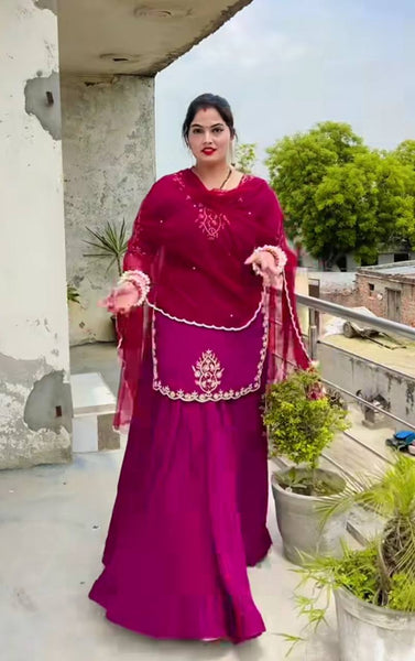 Pink Floral Embroidered Traditional Ethnic Sharara Suit