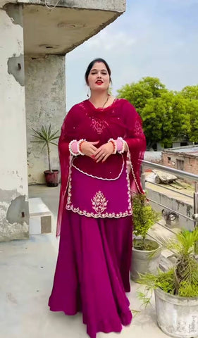 Pink Floral Embroidered Traditional Ethnic Sharara Suit