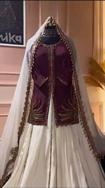 Maroon Silk Lehenga Set with Hand Embroidery