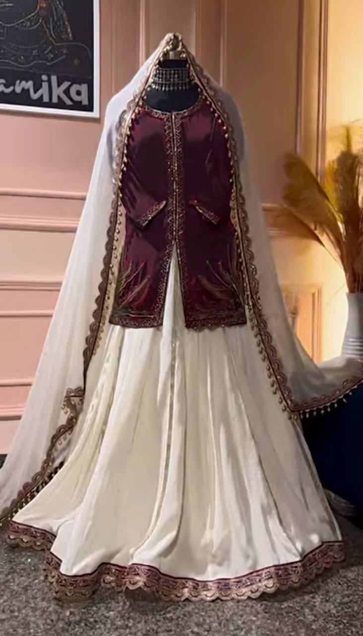 Maroon Silk Lehenga Set with Hand Embroidery