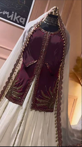 Maroon Silk Lehenga Set with Hand Embroidery