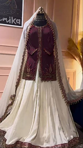 Maroon Silk Lehenga Set with Hand Embroidery