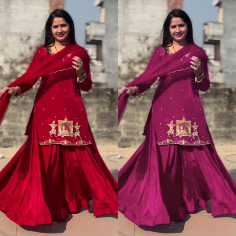 Radiant Red Embroidered Lehenga Suit with Dupatta – Festive & Wedding Wear