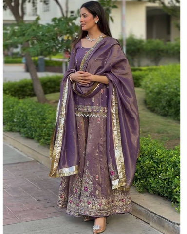 legant Purple Embroidered Suit Set with Dupatta
