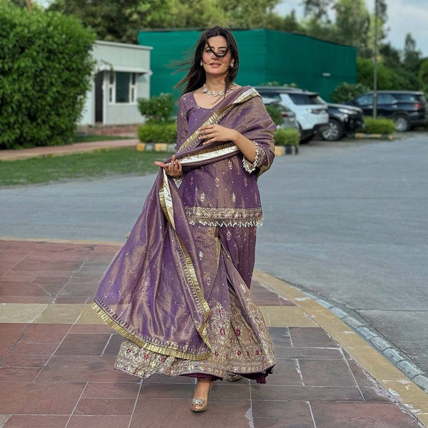 legant Purple Embroidered Suit Set with Dupatta
