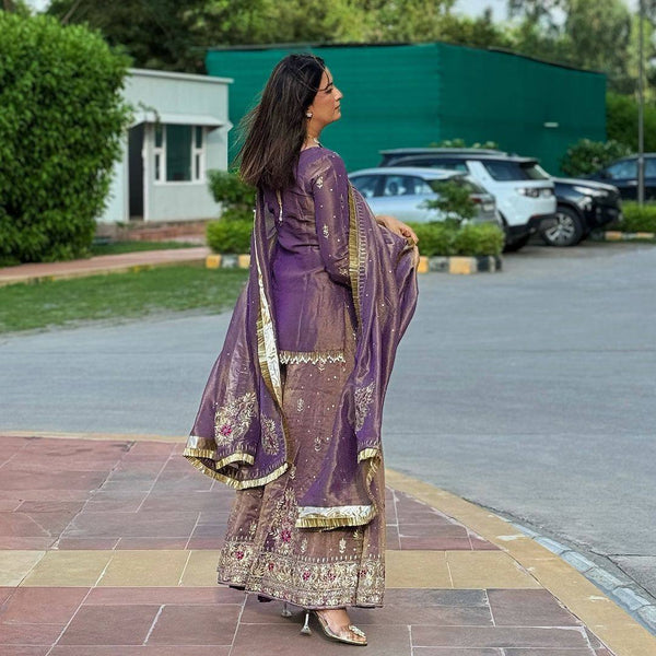legant Purple Embroidered Suit Set with Dupatta