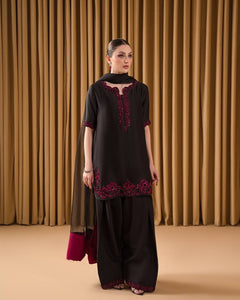 Elegant Black Embroidered Georgette Plazo Suit with Dupatta
