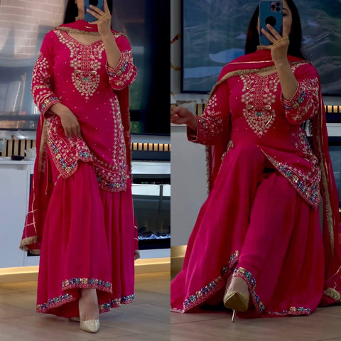 Enchanting Elegance Pink Sharara Suit - A Vision of Grace