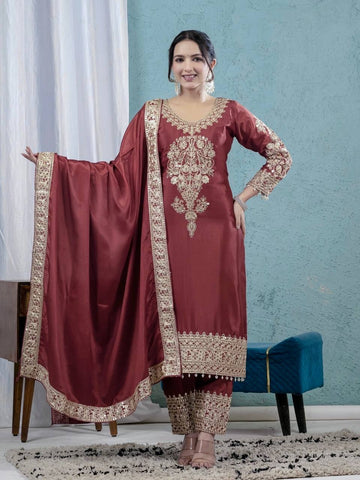 Scarlet Grace: Embroidered Red Silk Salwar Suit
