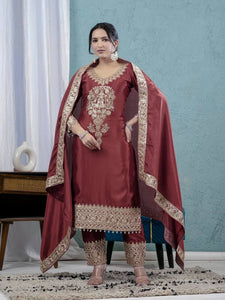 Designer Maroon Embellished Salwar Suit with Dupatta