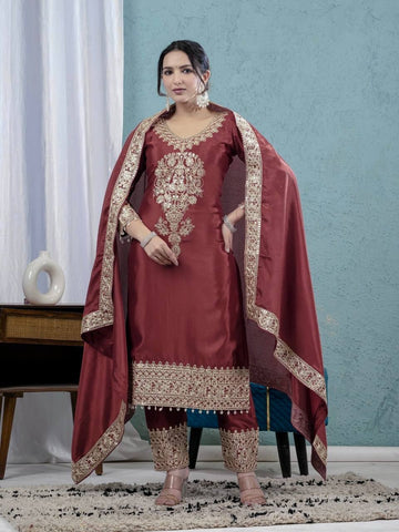 Designer Maroon Embellished Salwar Suit with Dupatta