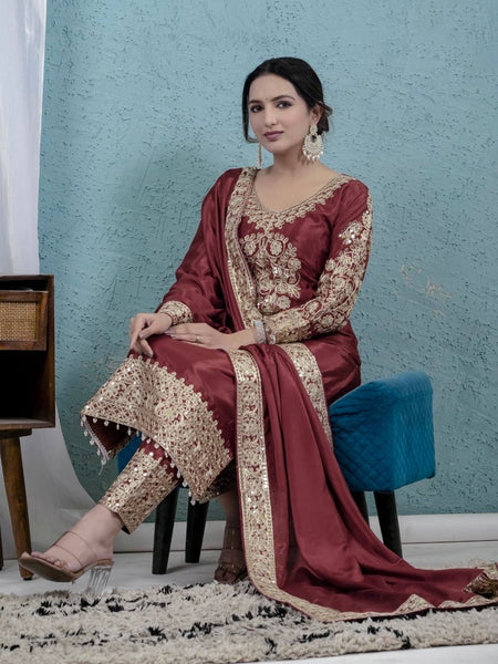 Scarlet Grace: Embroidered Red Silk Salwar Suit