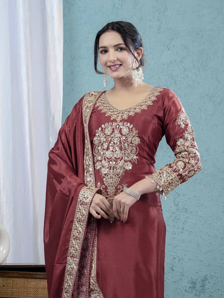 Scarlet Grace: Embroidered Red Silk Salwar Suit