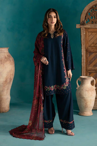 Elegant Navy Blue Embroidered Farsi Suit for Women