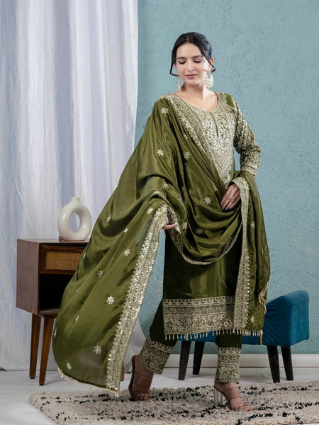 Elegant Green Embroidered Salwar Suit with Dupatta