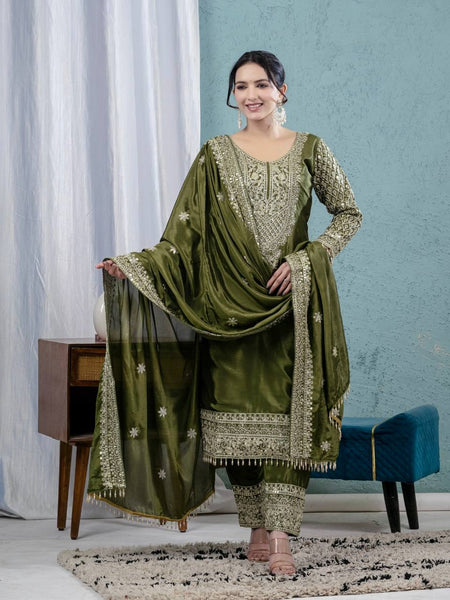 Elegant Green Embroidered Salwar Suit with Dupatta