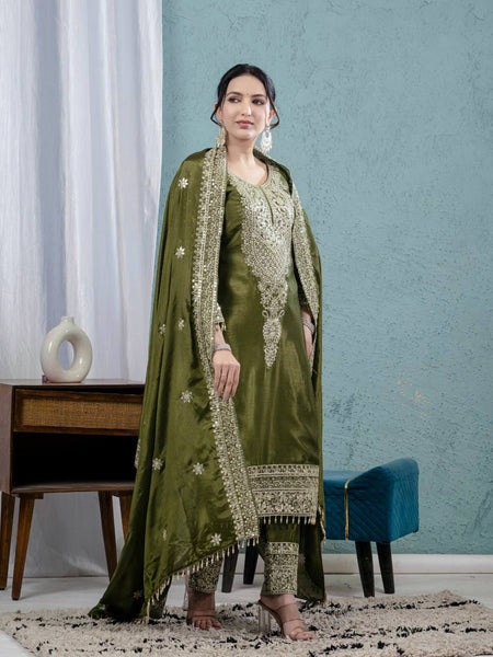 Elegant Green Embroidered Salwar Suit with Dupatta