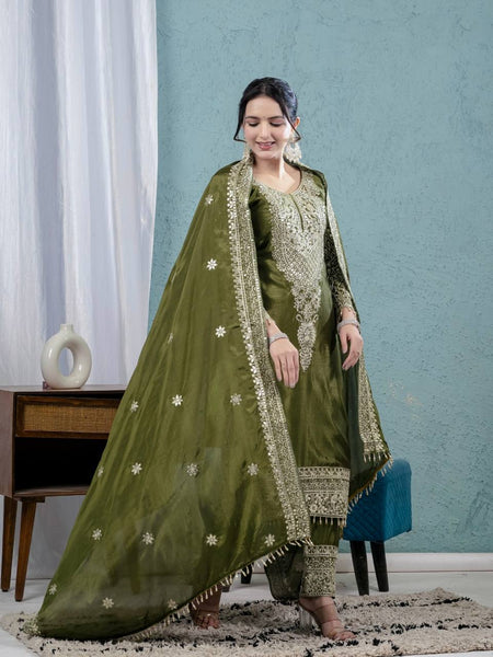 Elegant Green Embroidered Salwar Suit with Dupatta