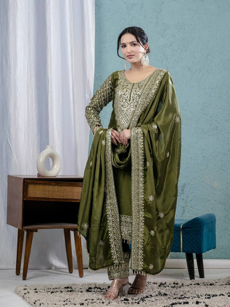 Elegant Green Embroidered Salwar Suit with Dupatta