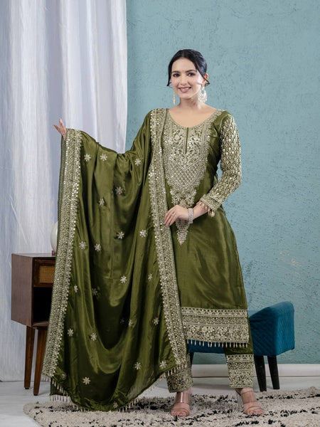 Elegant Green Embroidered Salwar Suit with Dupatta