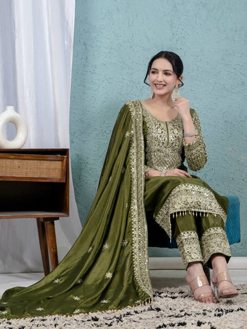Elegant Green Embroidered Salwar Suit with Dupatta