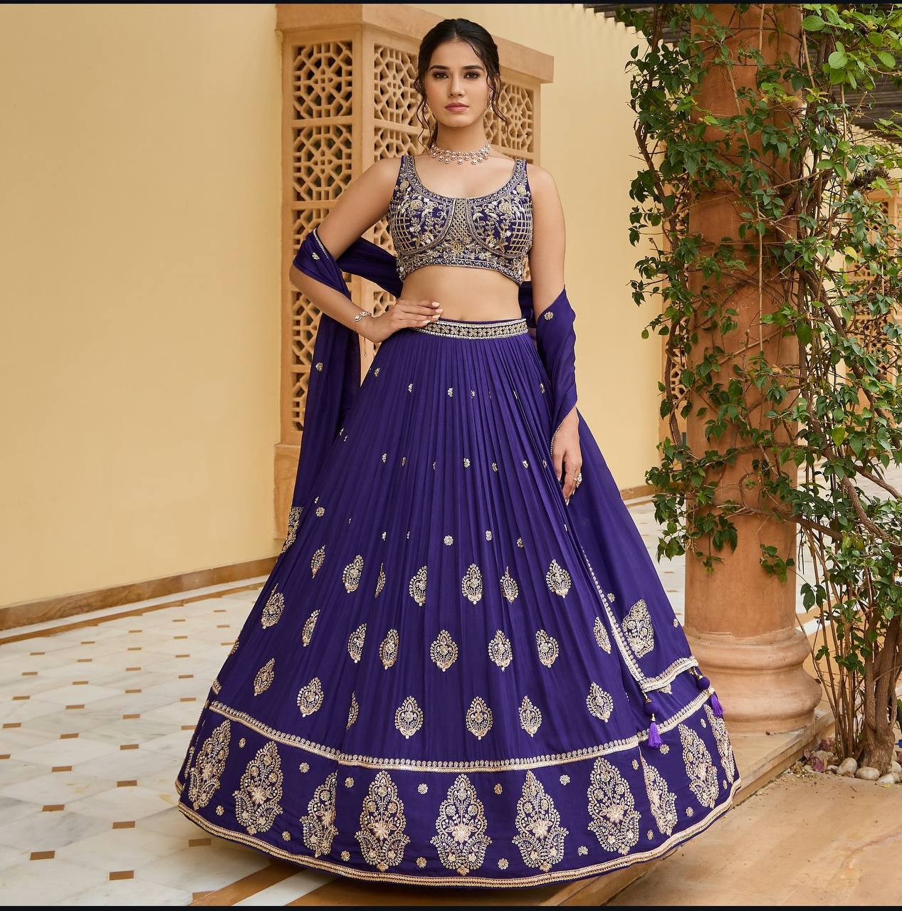 Stunning Blue Digital Print Party Wear Silk Lehenga Choli