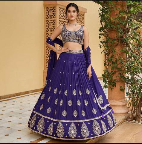Stunning Blue Digital Print Party Wear Silk Lehenga Choli