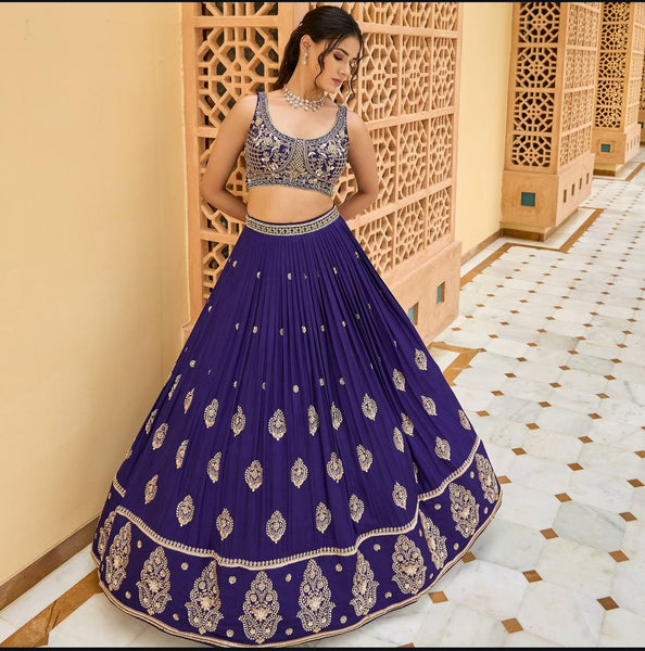 Stunning Blue Digital Print Party Wear Silk Lehenga Choli