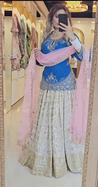 Elegant White Chinon Silk Lehenga Set