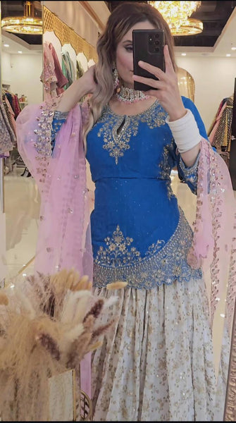 Elegant White Chinon Silk Lehenga Set